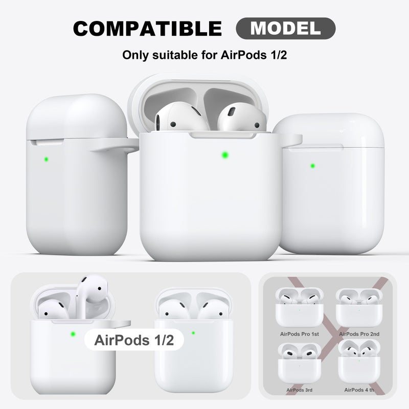 R-fun Compatible with AirPods Case Cover, Soft Silicone Protective Cover with Keychain for Women Men Compatible with Apple AirPods 2nd 1st Generation Charging Case, Front LED Visible,White - Image 3